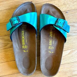 Birkenstocks Madrid Size 39 Vegan Shiny Glossy Green One-strap Slip-on sandals
